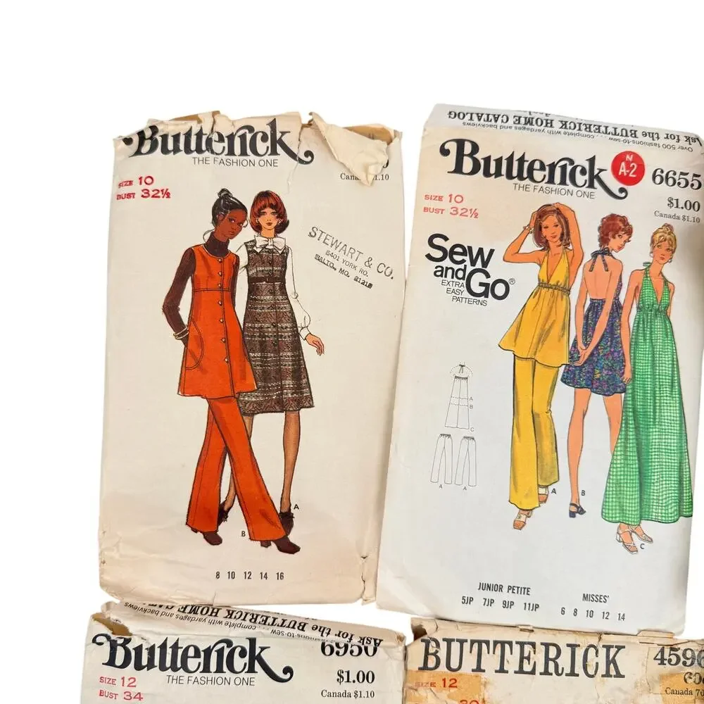 Vintage Butterick & Vogue Sewing Patterns Lot of 6 60s 70s Dress Sewing